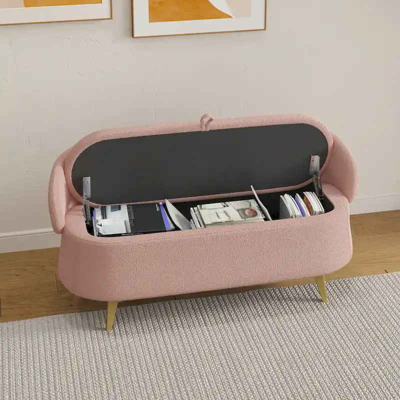 Teddy Fabric Storage Bench with Metal Legs