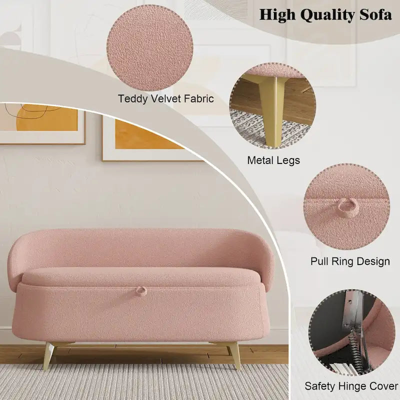 Teddy Fabric Storage Bench with Metal Legs