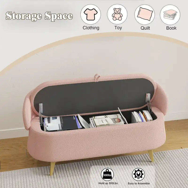 Teddy Fabric Storage Bench with Metal Legs