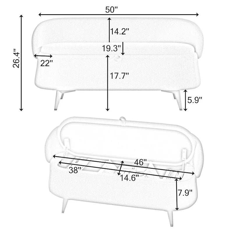 Teddy Fabric Storage Bench with Metal Legs