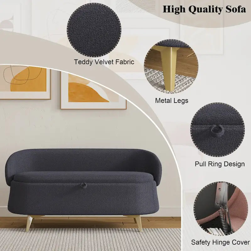 Teddy Fabric Storage Bench with Metal Legs