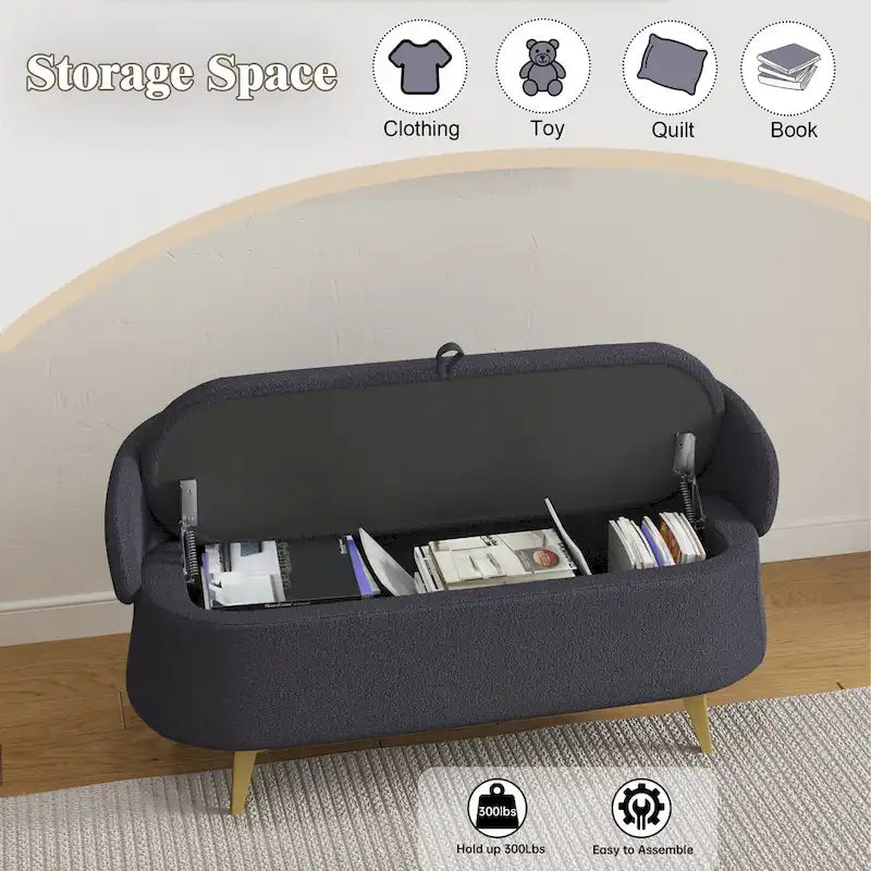 Teddy Fabric Storage Bench with Metal Legs
