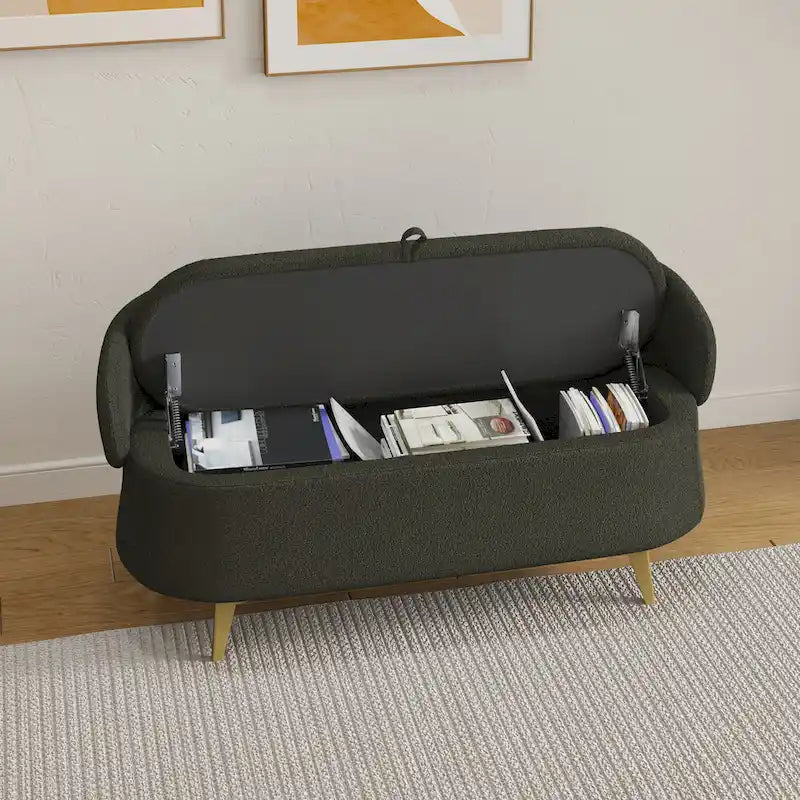 Teddy Fabric Storage Bench with Metal Legs
