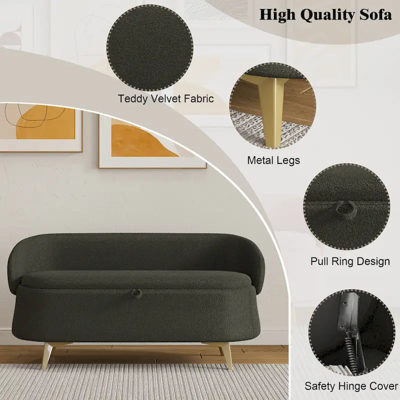 Teddy Fabric Storage Bench with Metal Legs
