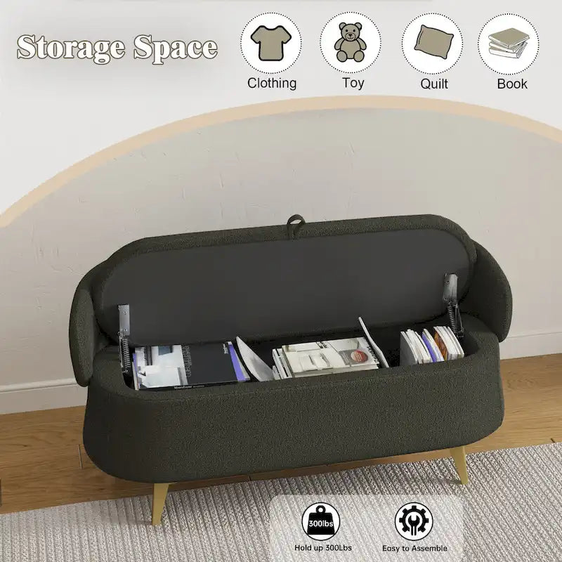 Teddy Fabric Storage Bench with Metal Legs