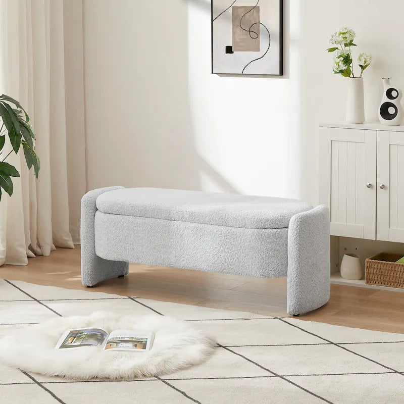 Lamb Fleece Storage Ottoman Bench with Arc Sides & Hidden Storage — 5 Colors