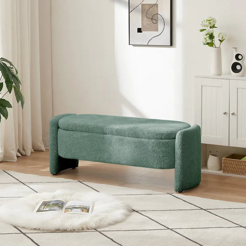 Lamb Fleece Storage Ottoman Bench with Arc Sides & Hidden Storage — 5 Colors