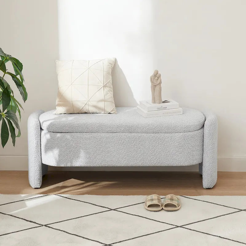 Lamb Fleece Storage Ottoman Bench with Arc Sides & Hidden Storage — 5 Colors