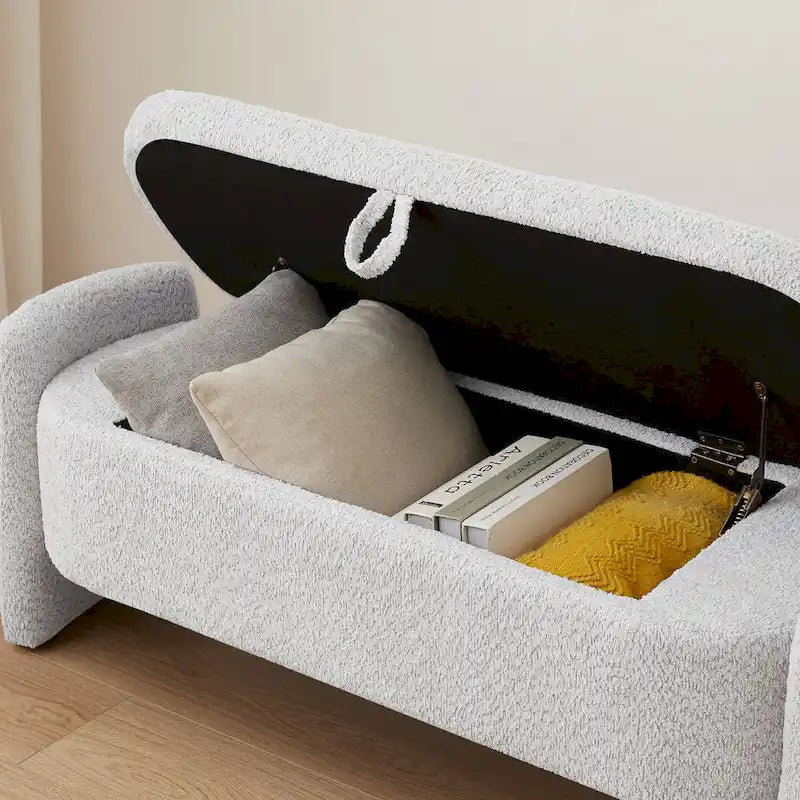 Lamb Fleece Storage Ottoman Bench with Arc Sides & Hidden Storage — 5 Colors