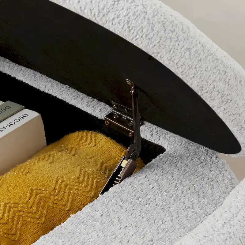 Lamb Fleece Storage Ottoman Bench with Arc Sides & Hidden Storage — 5 Colors