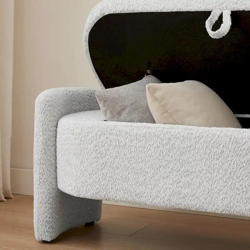 Lamb Fleece Storage Ottoman Bench with Arc Sides & Hidden Storage — 5 Colors