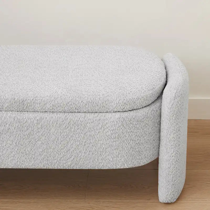 Lamb Fleece Storage Ottoman Bench with Arc Sides & Hidden Storage — 5 Colors