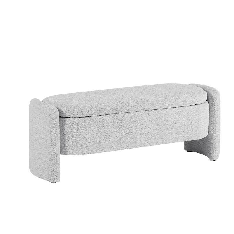 Lamb Fleece Storage Ottoman Bench with Arc Sides & Hidden Storage — 5 Colors
