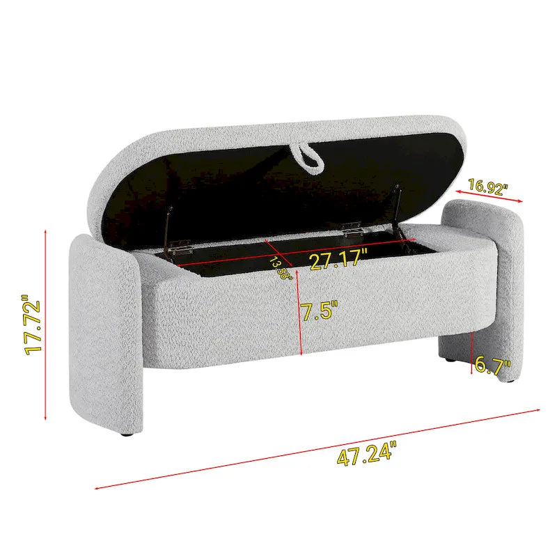 Lamb Fleece Storage Ottoman Bench with Arc Sides & Hidden Storage — 5 Colors