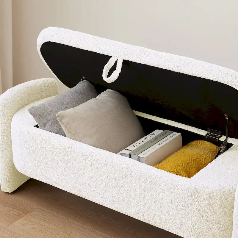 Lamb Fleece Storage Ottoman Bench with Arc Sides & Hidden Storage — 5 Colors