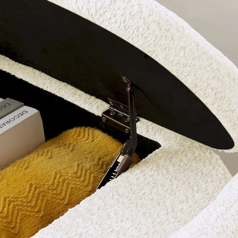 Lamb Fleece Storage Ottoman Bench with Arc Sides & Hidden Storage — 5 Colors