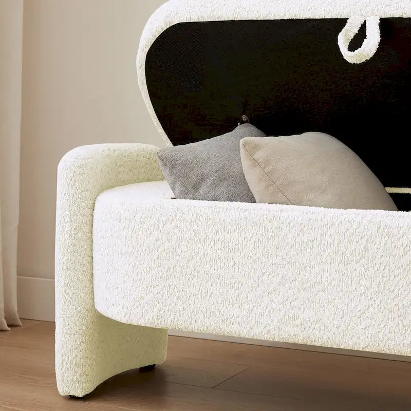 Lamb Fleece Storage Ottoman Bench with Arc Sides & Hidden Storage — 5 Colors