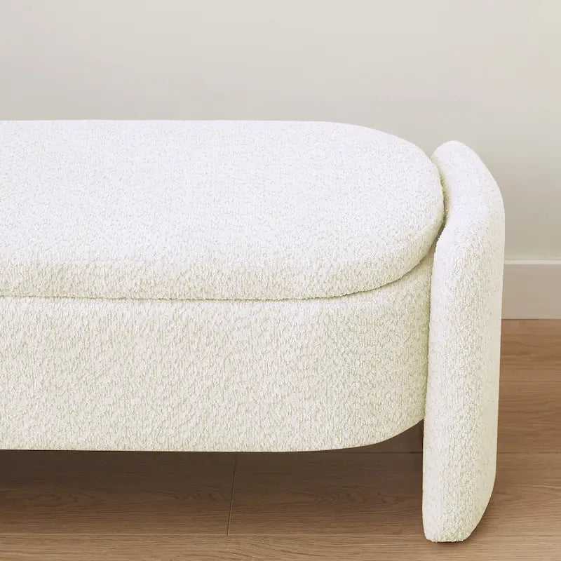 Lamb Fleece Storage Ottoman Bench with Arc Sides & Hidden Storage — 5 Colors