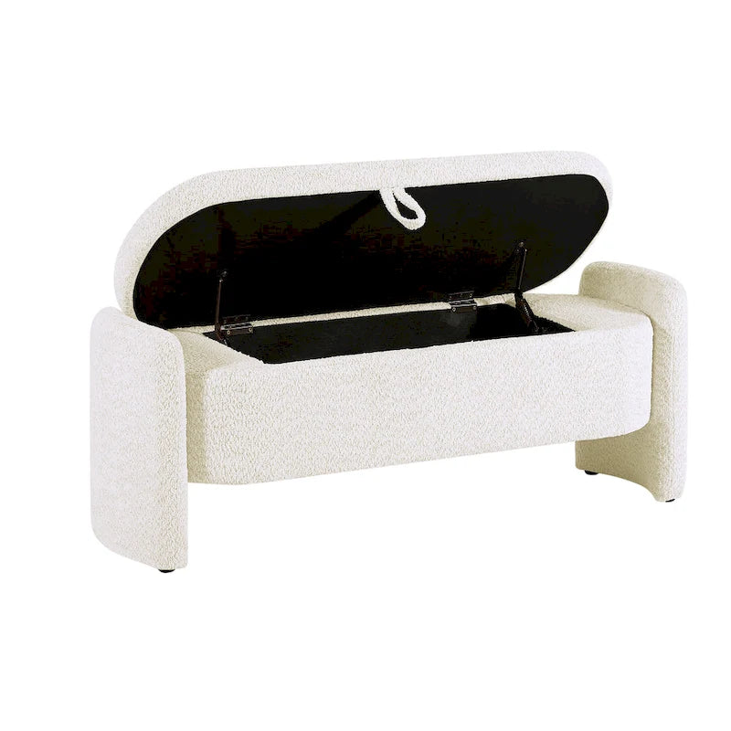 Lamb Fleece Storage Ottoman Bench with Arc Sides & Hidden Storage — 5 Colors