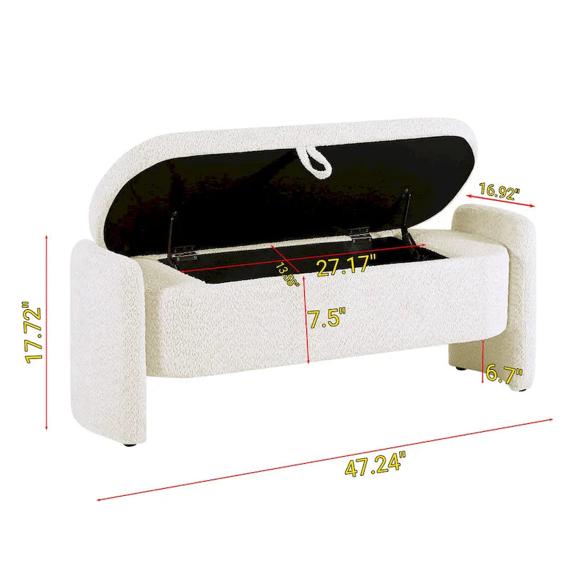 Lamb Fleece Storage Ottoman Bench with Arc Sides & Hidden Storage — 5 Colors