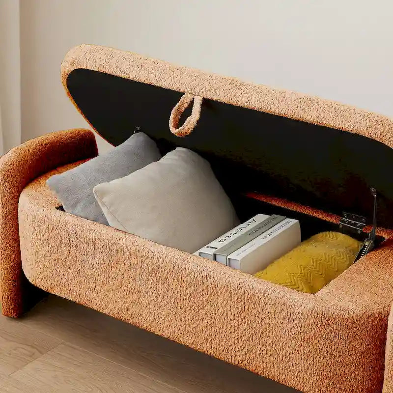 Lamb Fleece Storage Ottoman Bench with Arc Sides & Hidden Storage — 5 Colors