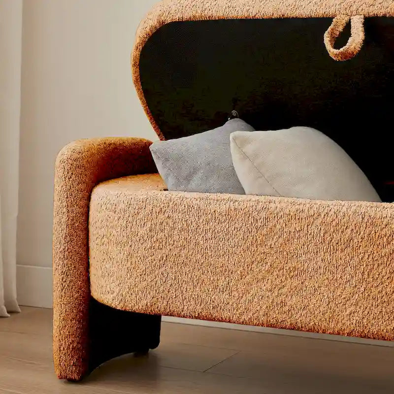 Lamb Fleece Storage Ottoman Bench with Arc Sides & Hidden Storage — 5 Colors