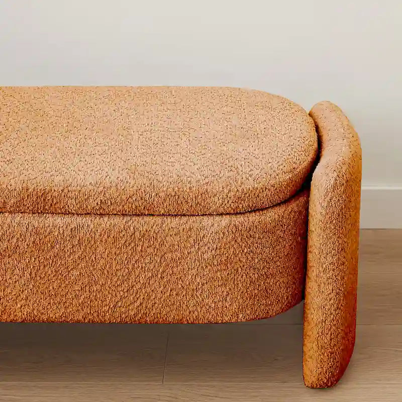 Lamb Fleece Storage Ottoman Bench with Arc Sides & Hidden Storage — 5 Colors