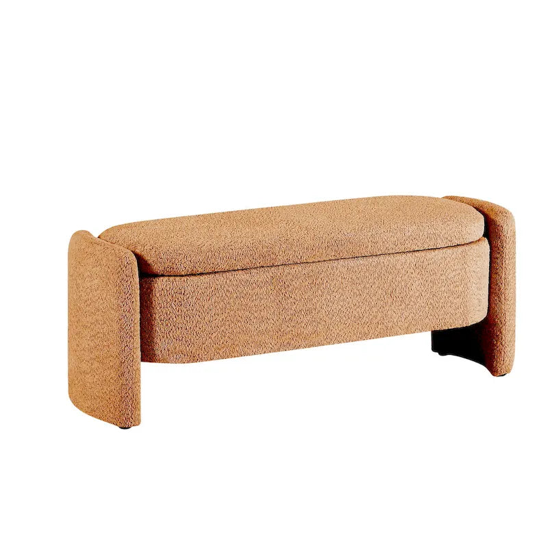 Lamb Fleece Storage Ottoman Bench with Arc Sides & Hidden Storage — 5 Colors
