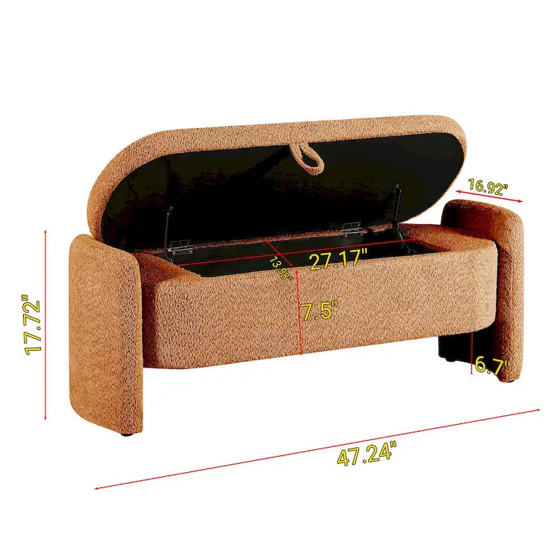 Lamb Fleece Storage Ottoman Bench with Arc Sides & Hidden Storage — 5 Colors