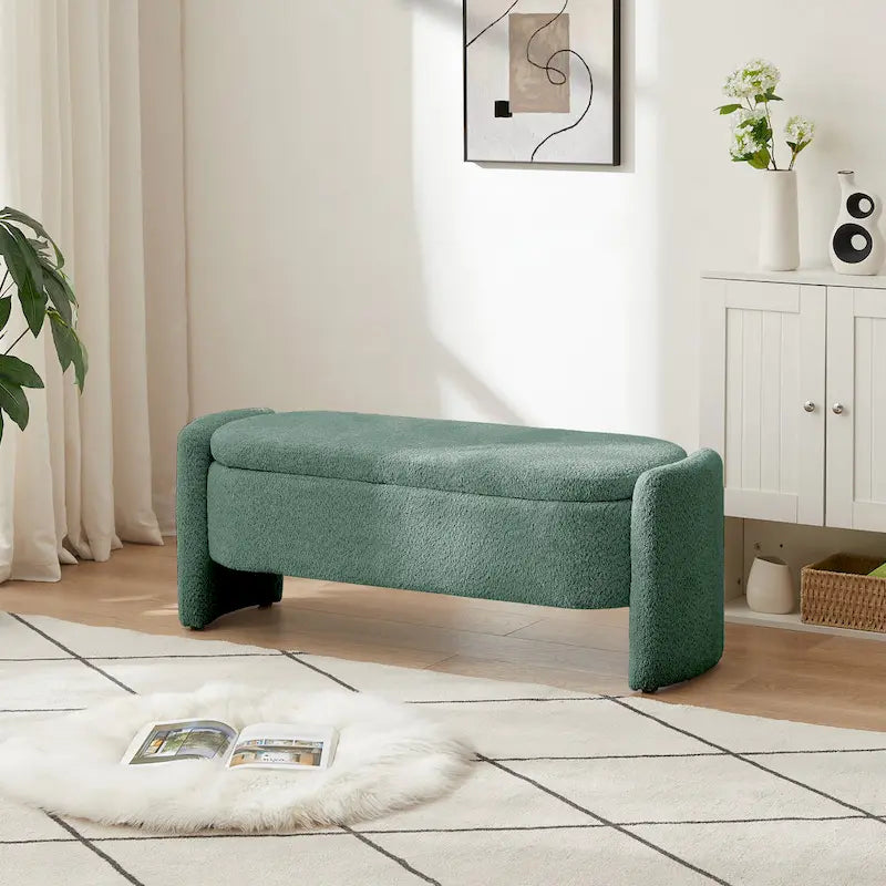 Lamb Fleece Storage Ottoman Bench with Arc Sides & Hidden Storage — 5 Colors