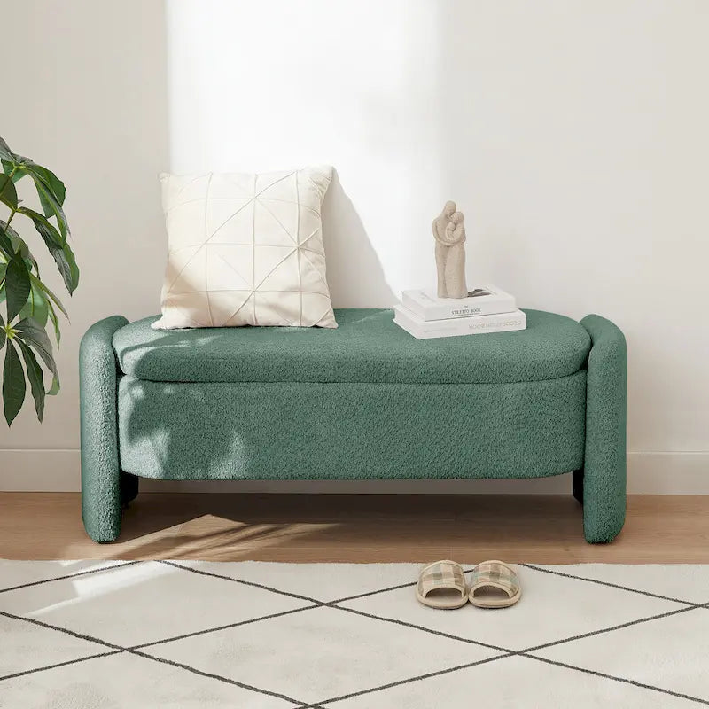 Lamb Fleece Storage Ottoman Bench with Arc Sides & Hidden Storage — 5 Colors