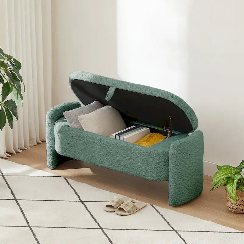 Lamb Fleece Storage Ottoman Bench with Arc Sides & Hidden Storage — 5 Colors
