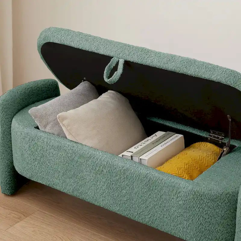 Lamb Fleece Storage Ottoman Bench with Arc Sides & Hidden Storage — 5 Colors