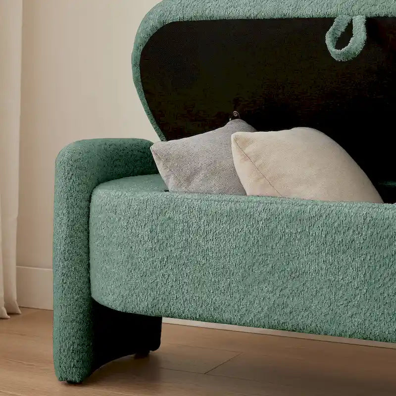 Lamb Fleece Storage Ottoman Bench with Arc Sides & Hidden Storage — 5 Colors