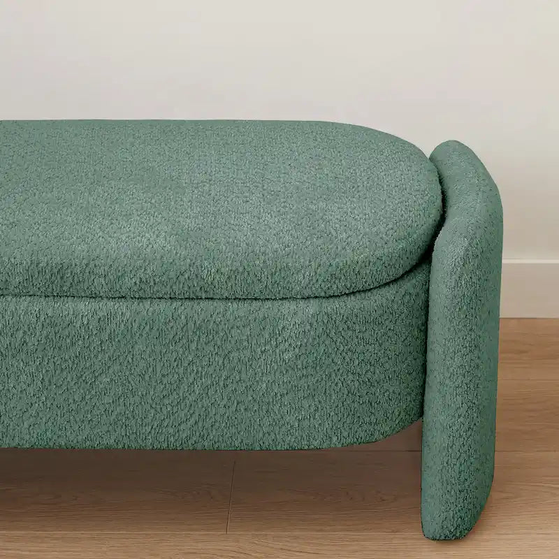 Lamb Fleece Storage Ottoman Bench with Arc Sides & Hidden Storage — 5 Colors