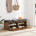 Upholstered Shoe Storage Bench with Drop-Down Doors & Tufted Cushion