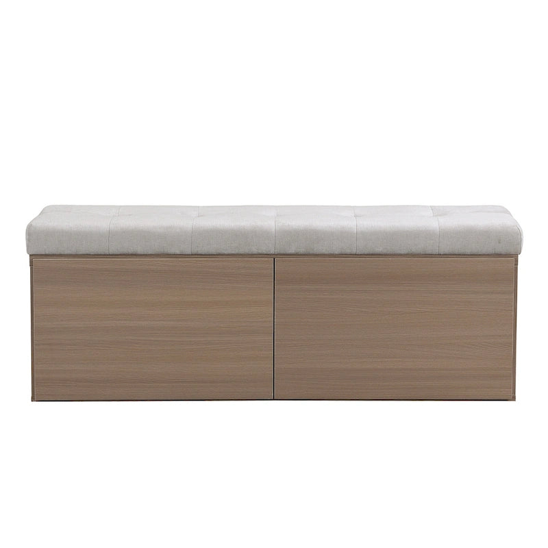 Upholstered Shoe Storage Bench with Drop-Down Doors & Tufted Cushion
