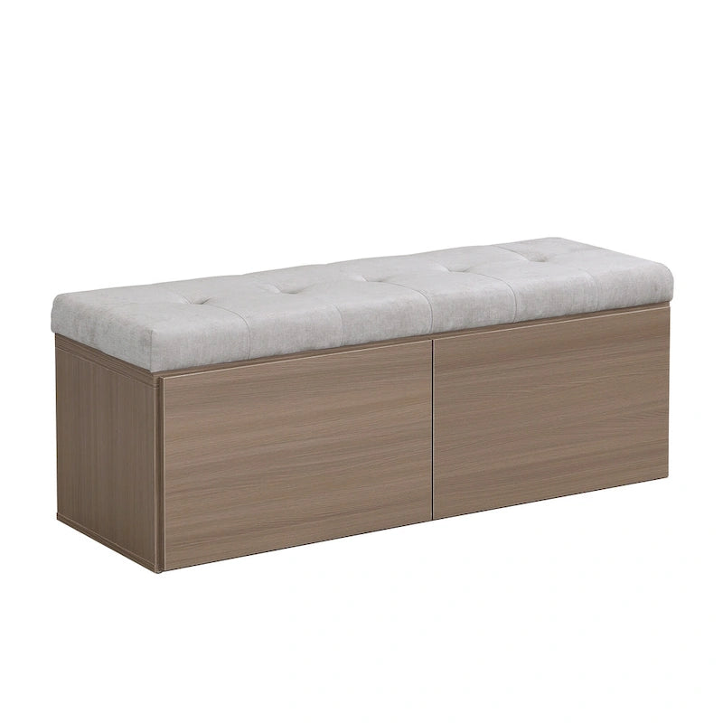 Upholstered Shoe Storage Bench with Drop-Down Doors & Tufted Cushion