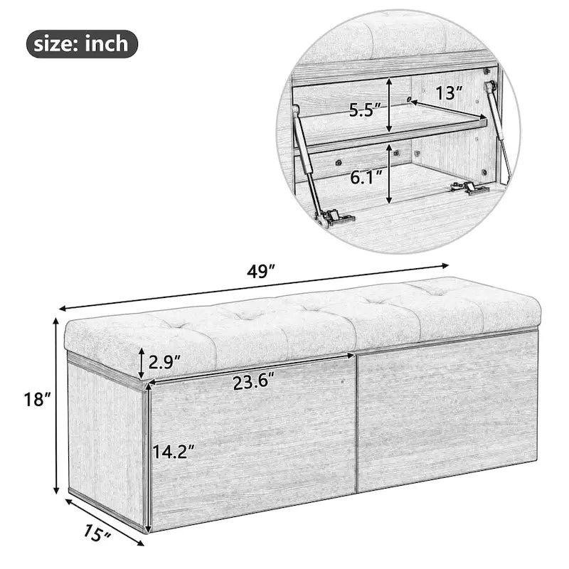 Upholstered Shoe Storage Bench with Drop-Down Doors & Tufted Cushion