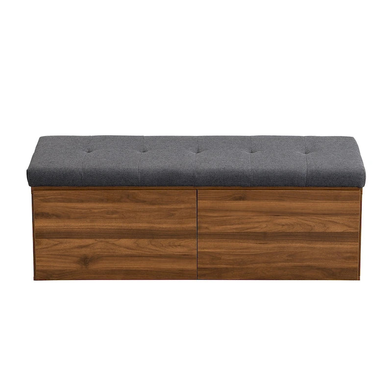 Upholstered Shoe Storage Bench with Drop-Down Doors & Tufted Cushion