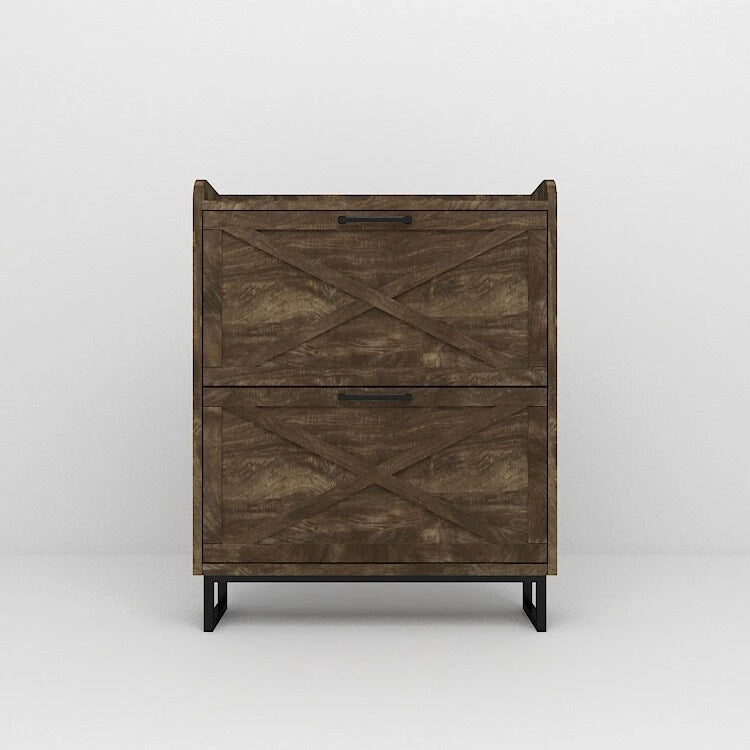 Tall Entryway Shoe Cabinet with Flip Drawers & Open Cubby