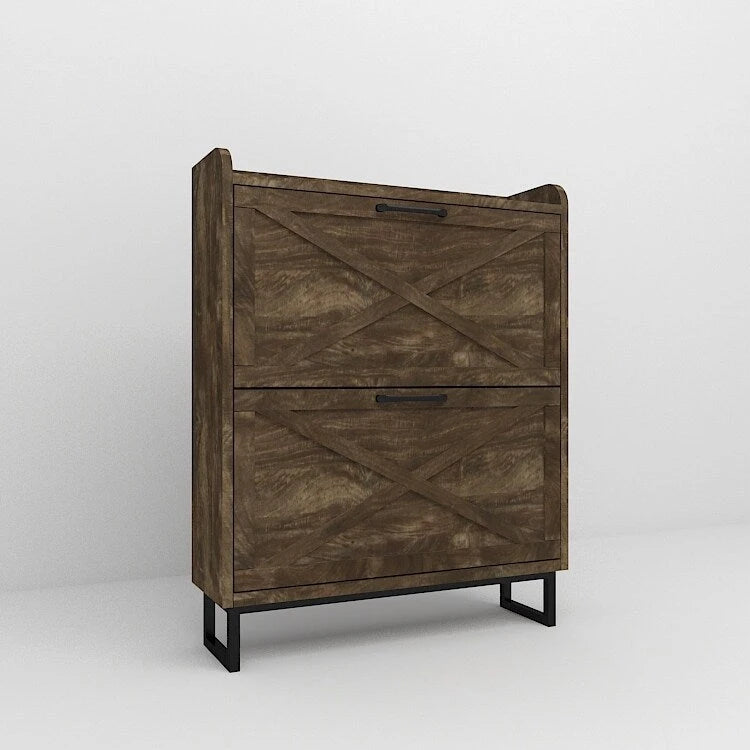 Tall Entryway Shoe Cabinet with Flip Drawers & Open Cubby