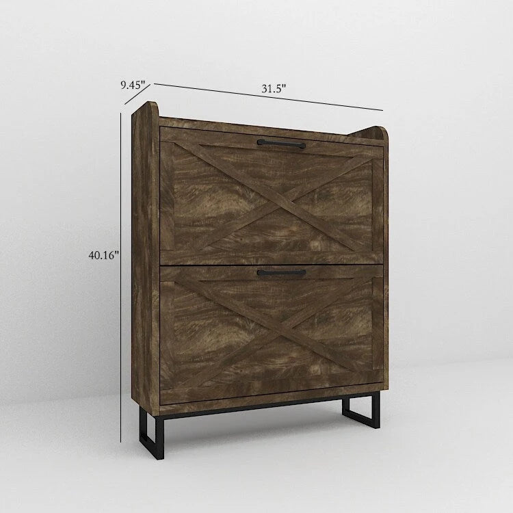 Tall Entryway Shoe Cabinet with Flip Drawers & Open Cubby