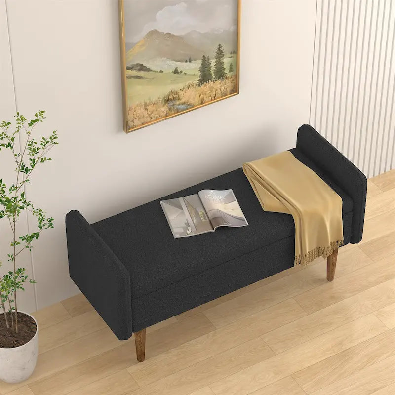 Linen Upholstered Storage Bench with Lift-Top