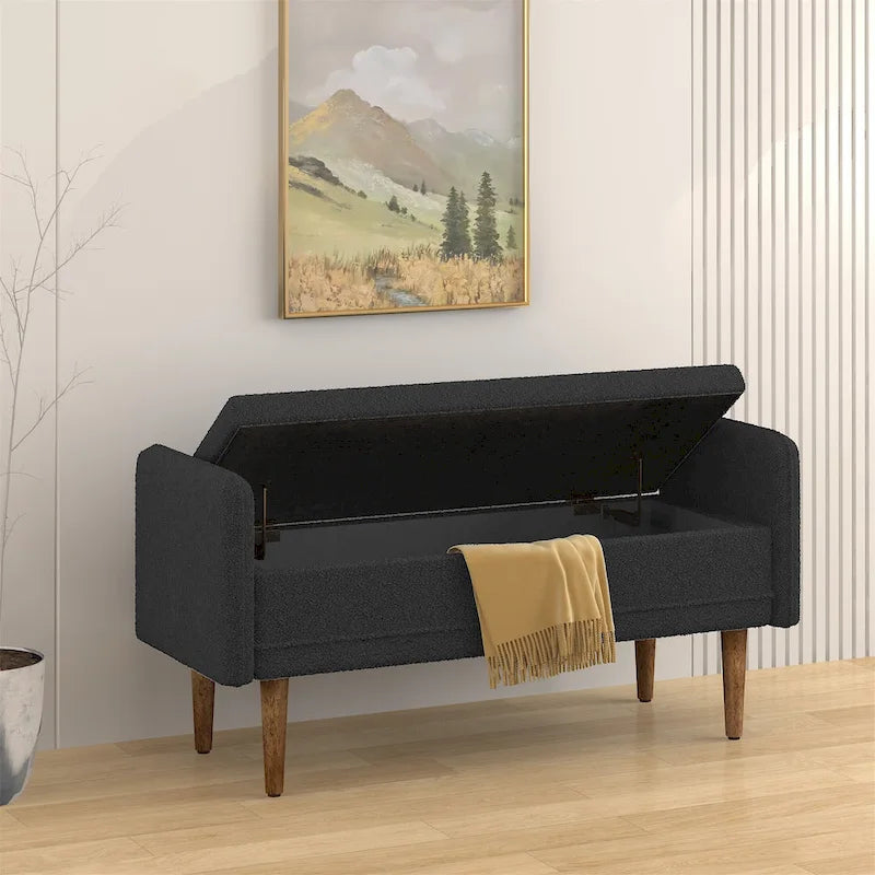 Linen Upholstered Storage Bench with Lift-Top