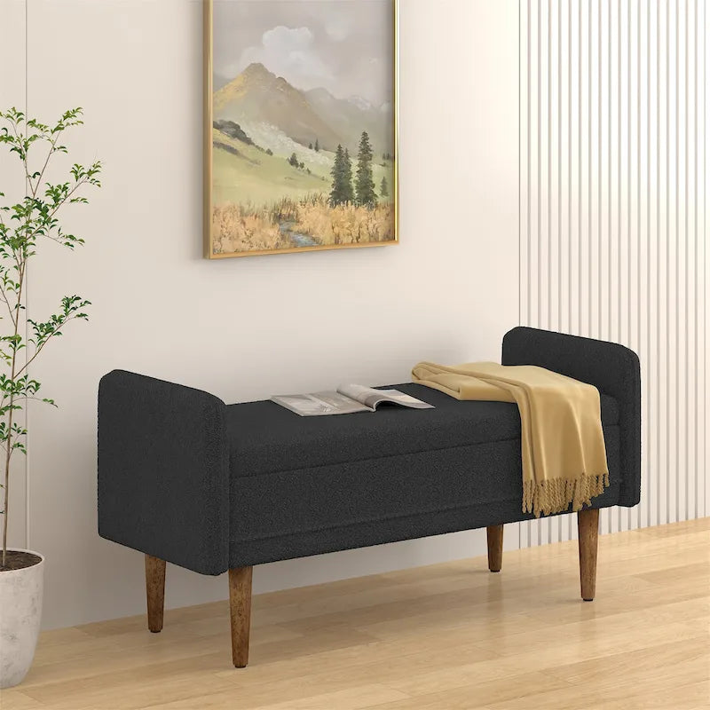 Linen Upholstered Storage Bench with Lift-Top