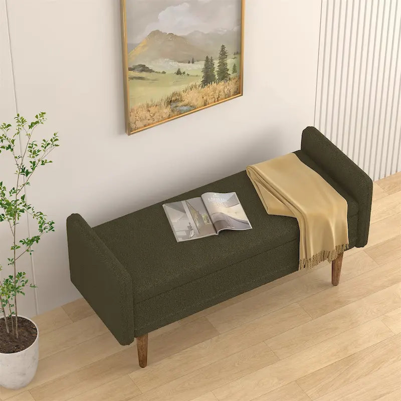 Linen Upholstered Storage Bench with Lift-Top