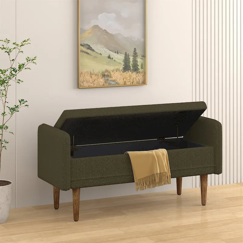 Linen Upholstered Storage Bench with Lift-Top