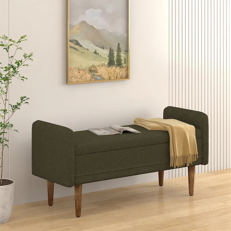 Linen Upholstered Storage Bench with Lift-Top