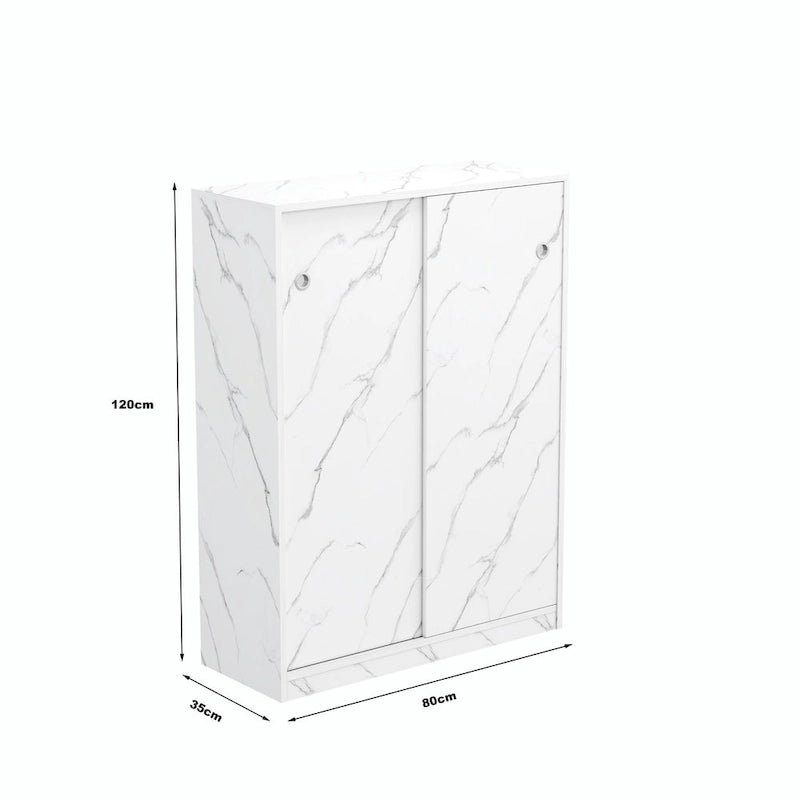 Sliding Door Shoe Cabinet with 6 Tiers — Holds 30+ Pairs, Marble Finish